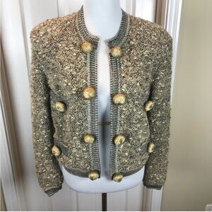 Moschino Couture jacket, tan tweed w/ gold, Sz L